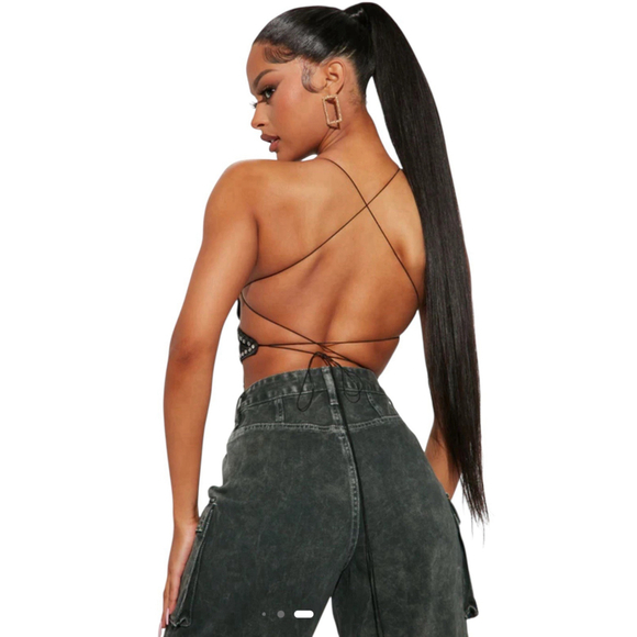 Jumisee Butterfly Top Womens Size M Black Open Back Beaded Rhinestone - Picture 4 of 10